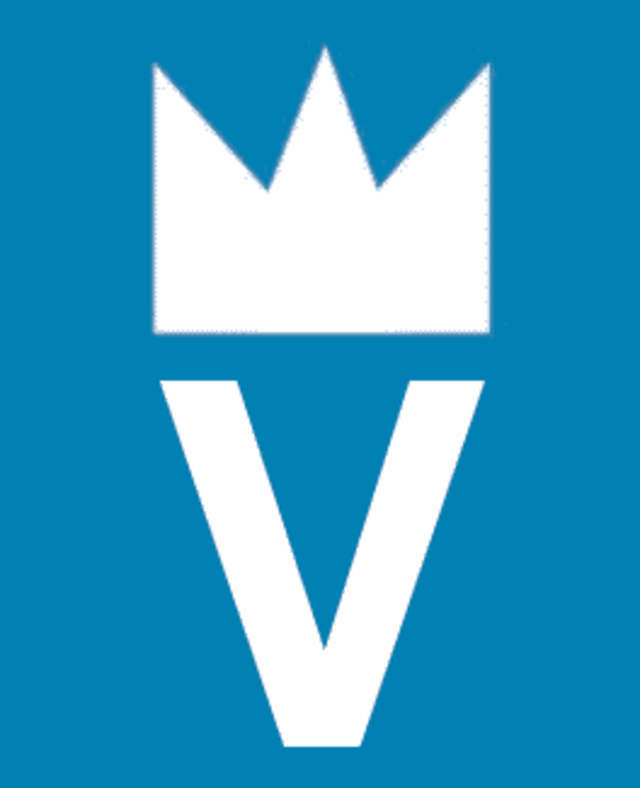 Veldenzwanderweg V mit stilisierter Krone weiss auf blau