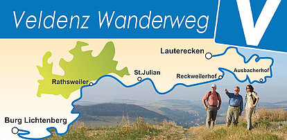 Veldenzwanderweg Panorama überlagert mit stilisierter Streckenführung